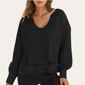 Athmile Women's Sleeve Black Knit Long Sleeve Cropped Sweater Size M